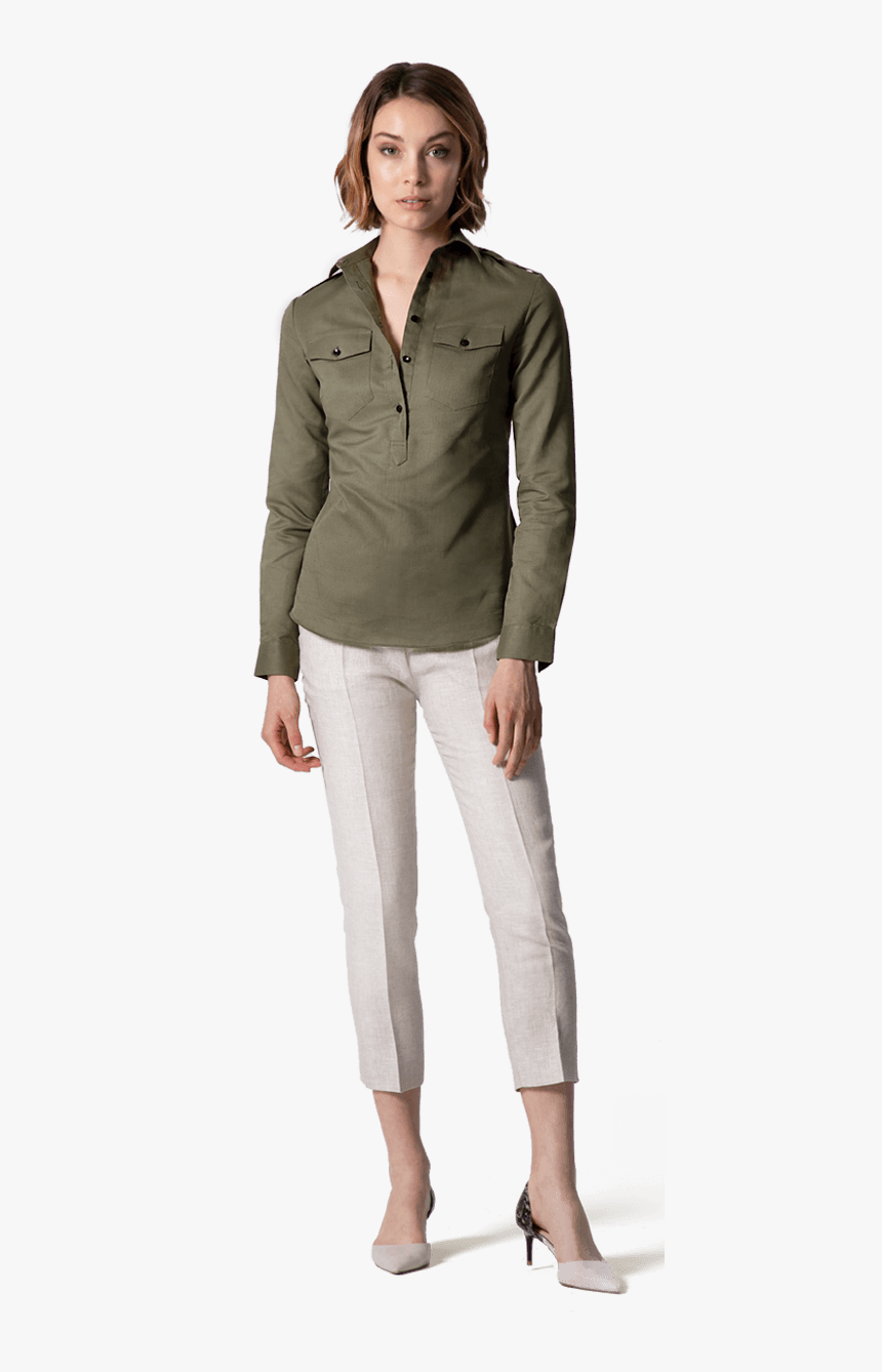 Army Green Linen Cotton Dress Shirt With Pockets 

	 - Formal Wear, HD Png Download