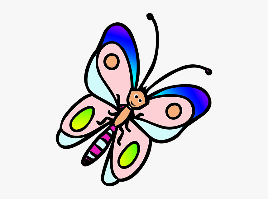 Butterfly Cartoon With Soft Colors - Colorful Butterfly Cartoon, HD Png Download