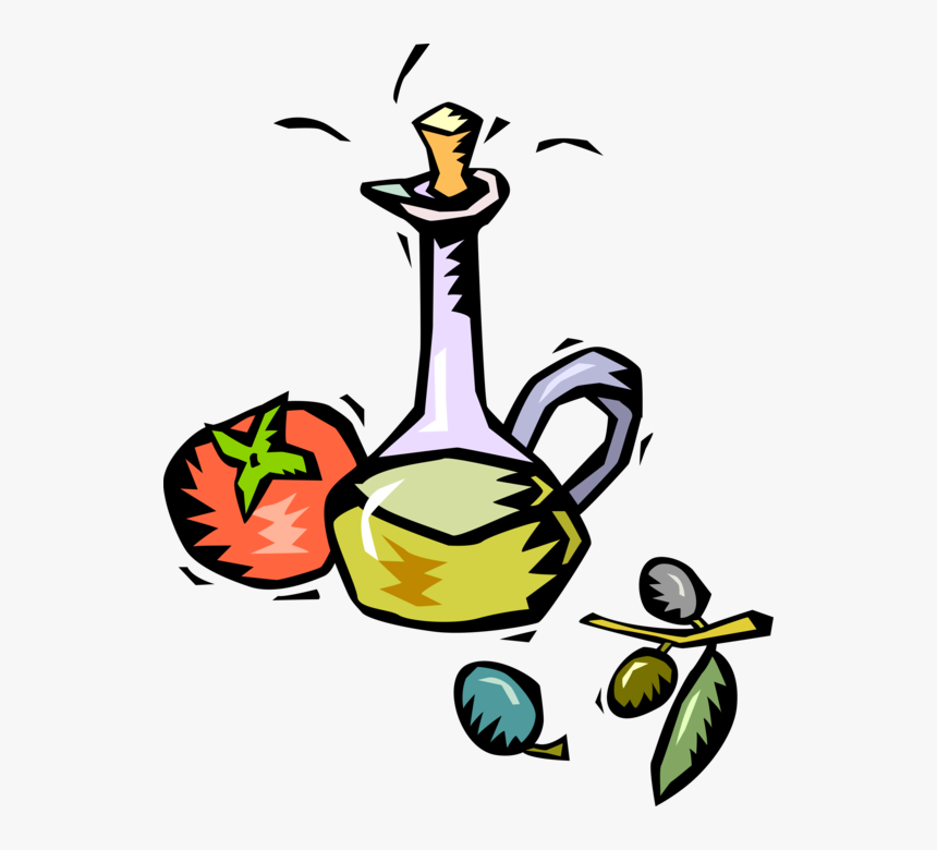 Vector Illustration Of Salad Dressing Oil With Tomato - Greek Dinner Clip Art, HD Png Download