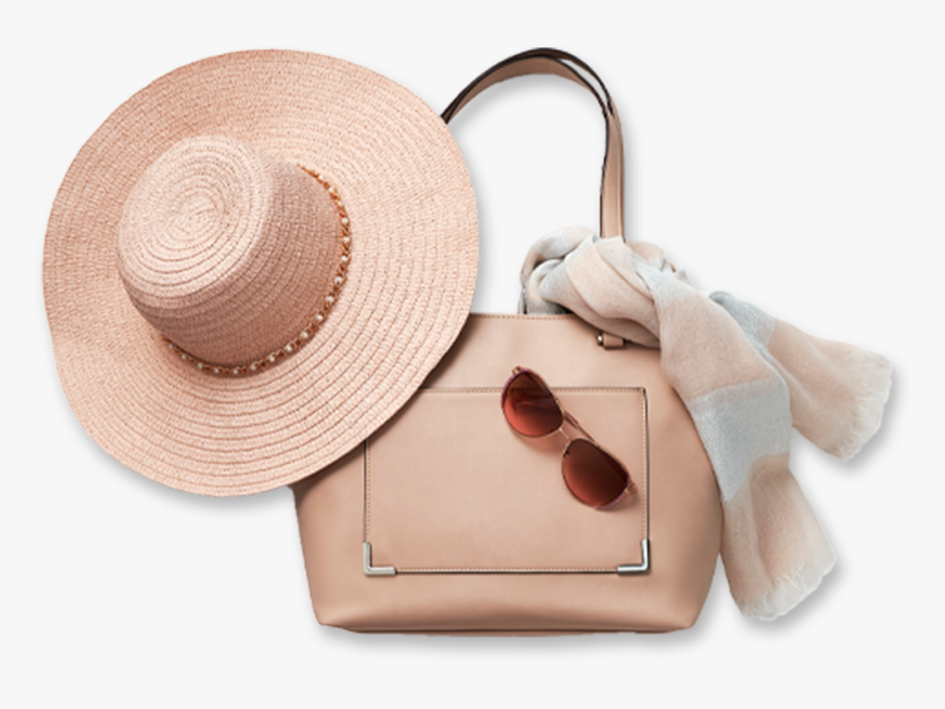 Straw Hat With Tan Bag, Sunglasses And A Silk Scarf - Wood, HD Png Download