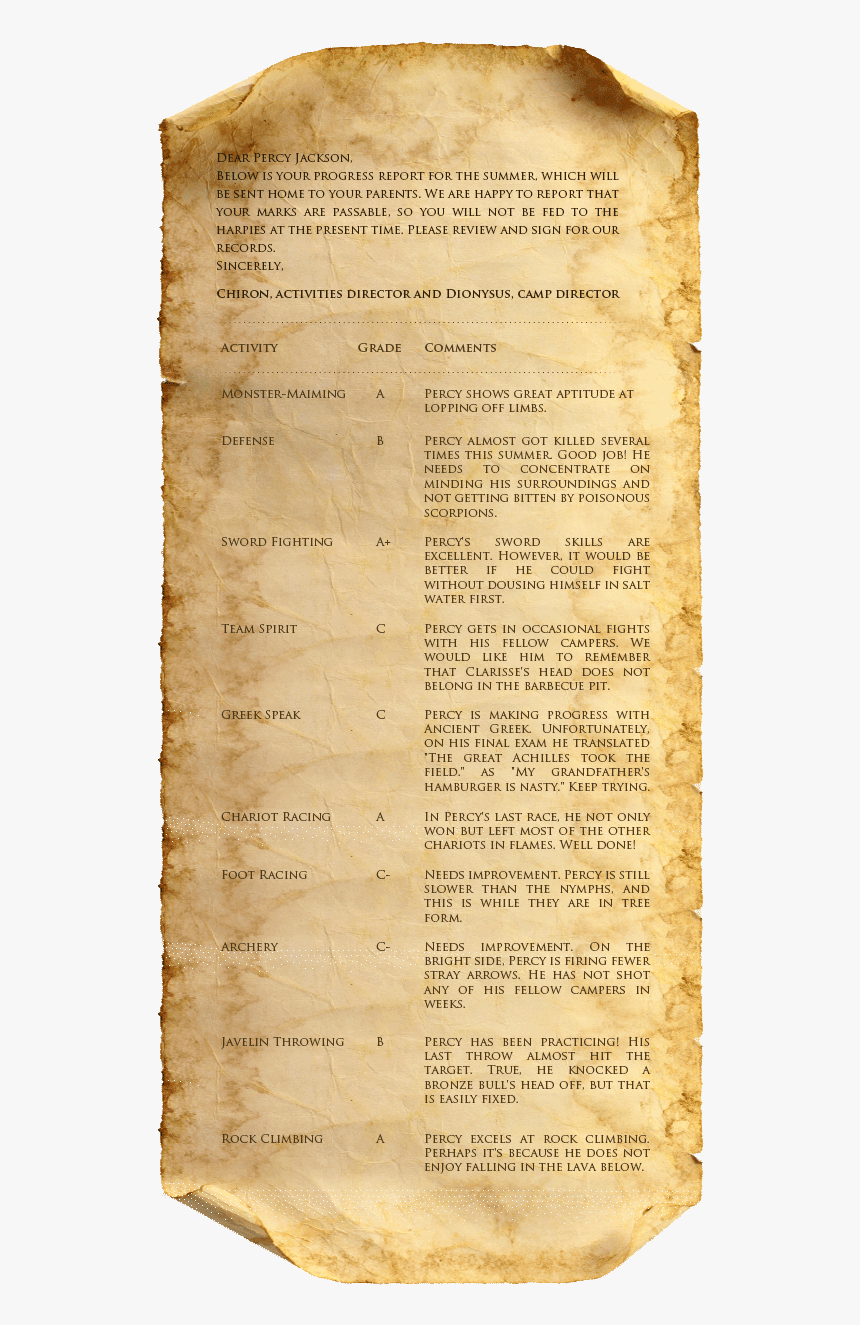 Transparent Percy Jackson Png - Camp Half Blood Timetable, Png Download