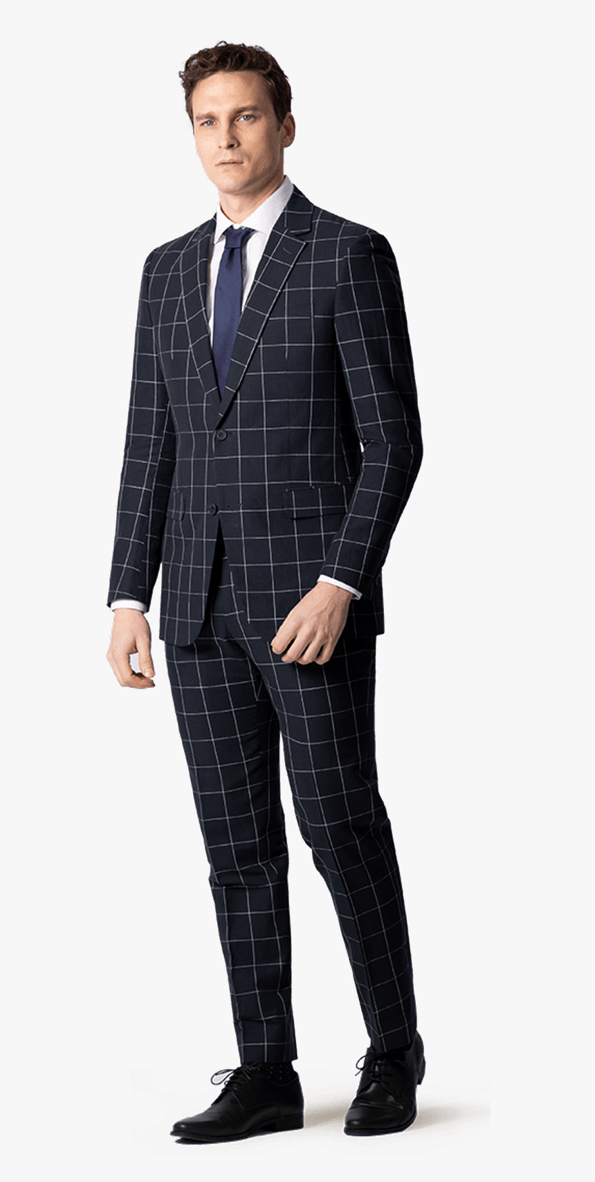 Blue Window Pane Linen Cotton Suit - Costume A Carreaux, HD Png Download