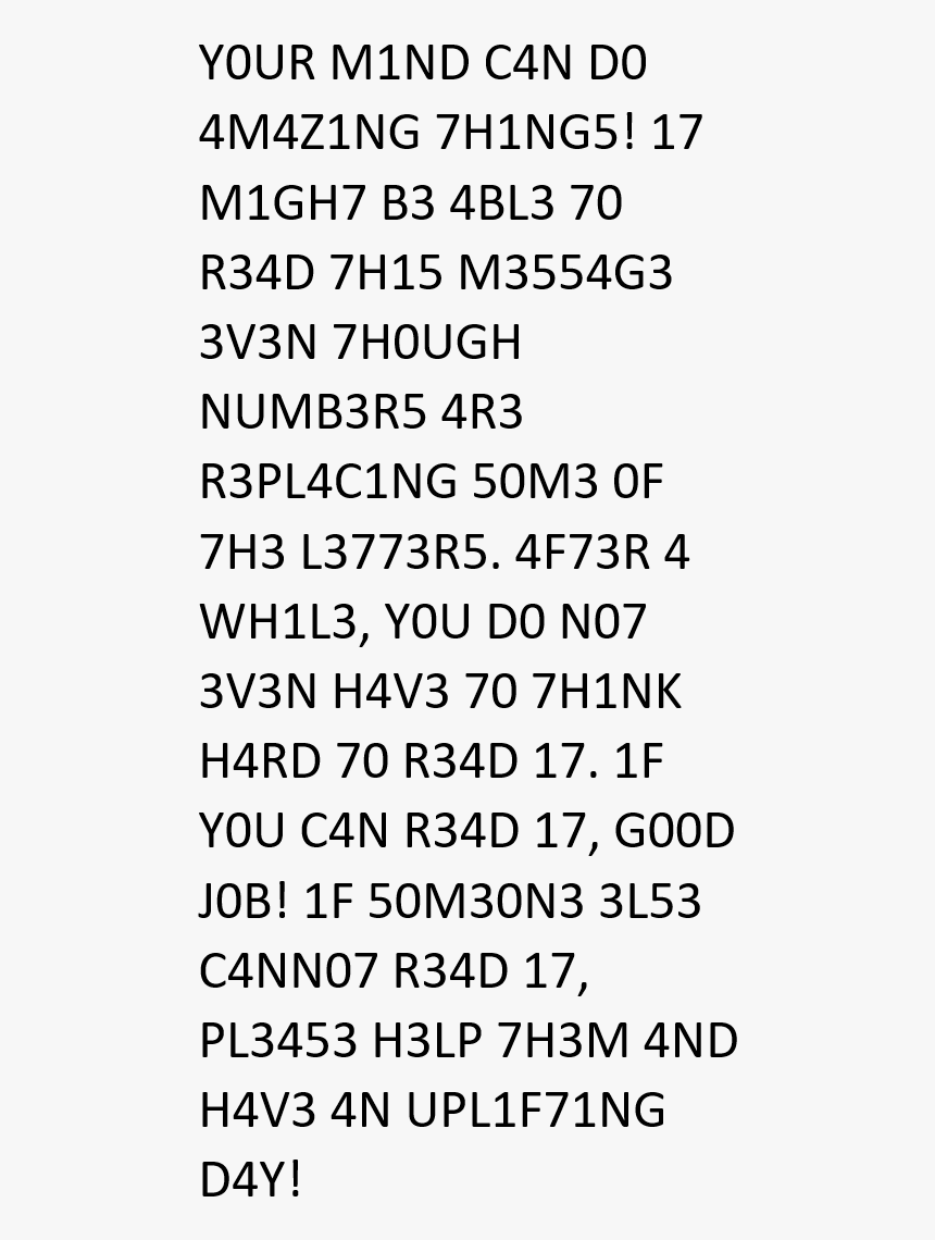 A Paragraph That Is Written With A Mixture Of Letters - Numbers For Lettera Paragraph, HD Png Download