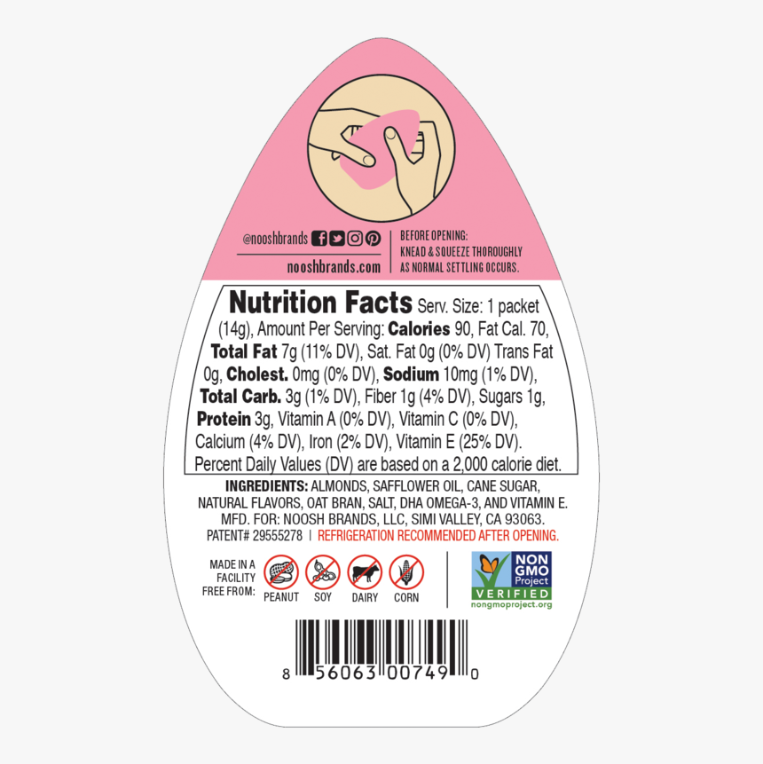 Noosh Almond Butter Packets - Noosh Cupcake Almond Butter Nutrition Facts, HD Png Download