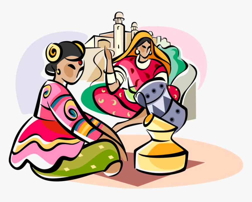 Vector Illustration Of Indian Women In Traditional - Indian Womens Vector Png, Transparent Png