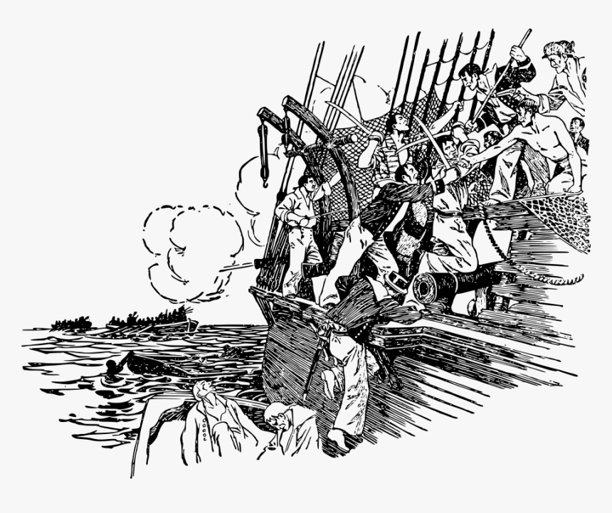 Ship Attack Svg Clip Arts - Pirates Attacking A Ship Drawn, HD Png Download