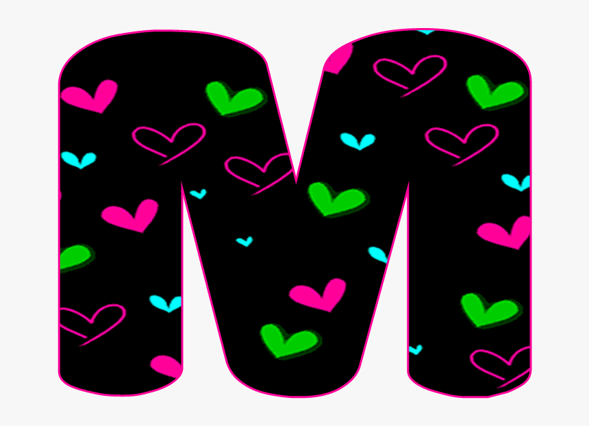 Abecedario Negro Con Corazones Neón - Abecedario Negro Con Corazones Neon, HD Png Download