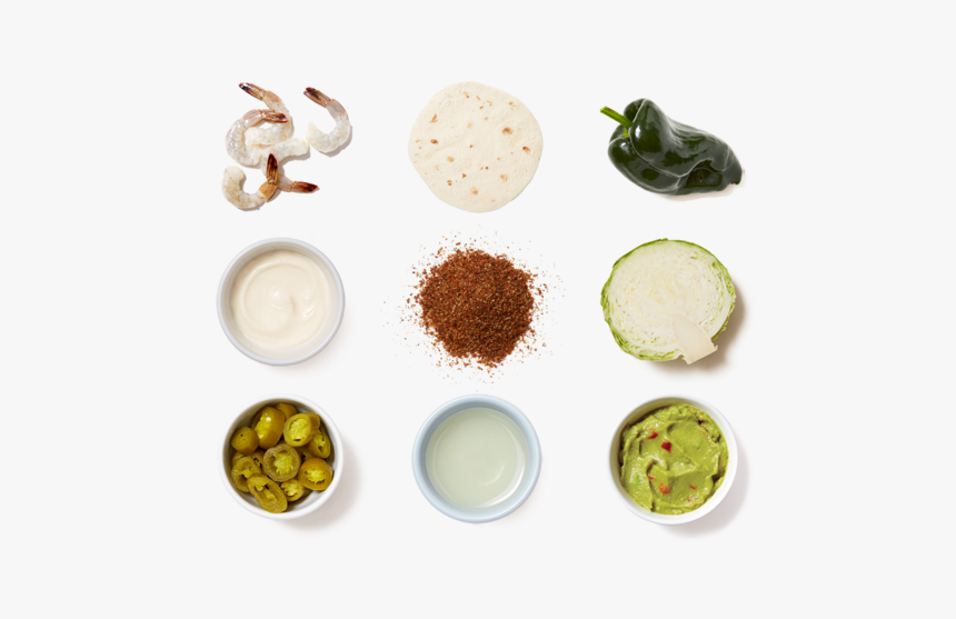 Mexican-spiced Shrimp Tacos With Guacamole & Spicy - Poblano, HD Png Download