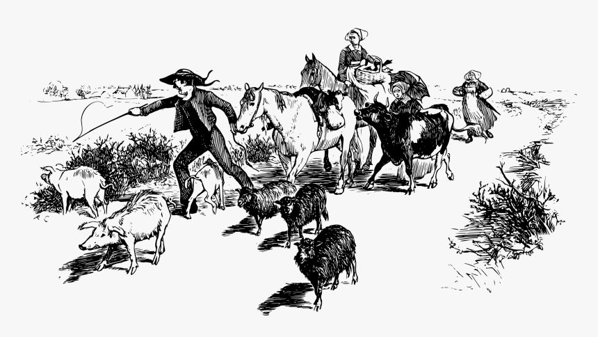 Driving The Livestock To Market Clip Arts - Drawing, HD Png Download