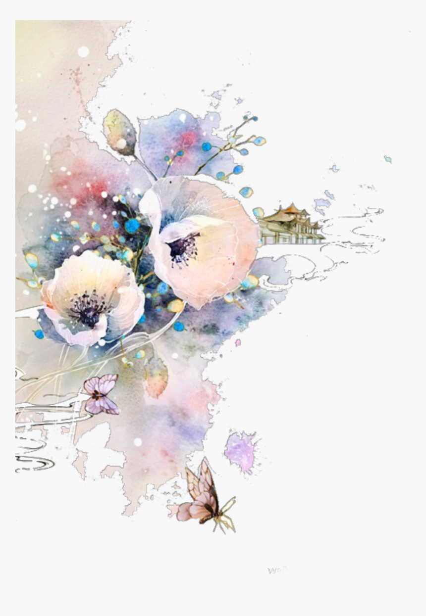 Watercolor Floral Corner Png , Png Download - Flowers And Butterflies Corner Borders, Transparent Png