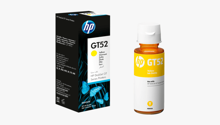 Hp Gt52 Yellow Original Ink Bottle M0h56aa, HD Png Download