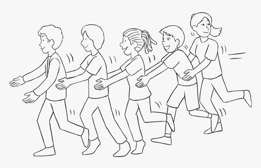 Line Of People Holding The Hips Of The Person In Front - Dragon's Tail Tag Game, HD Png Download