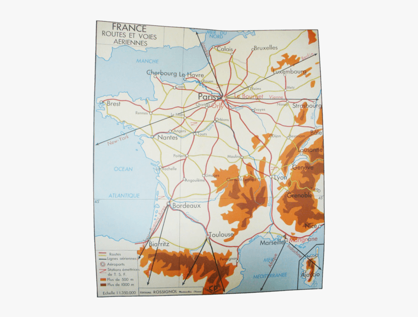 Vintage France Map - Atlas, HD Png Download