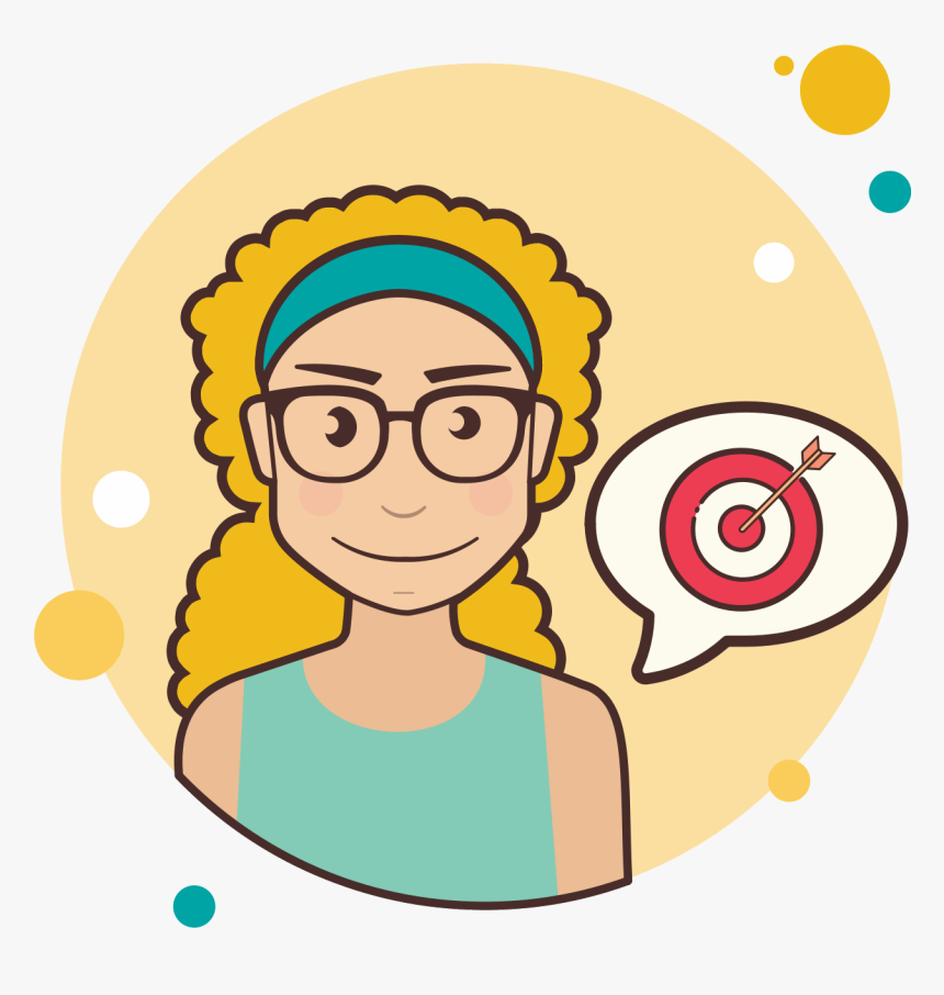 Girl And Target Icon - Cartoon Girl With Curly Hair And Glasses, HD Png Download