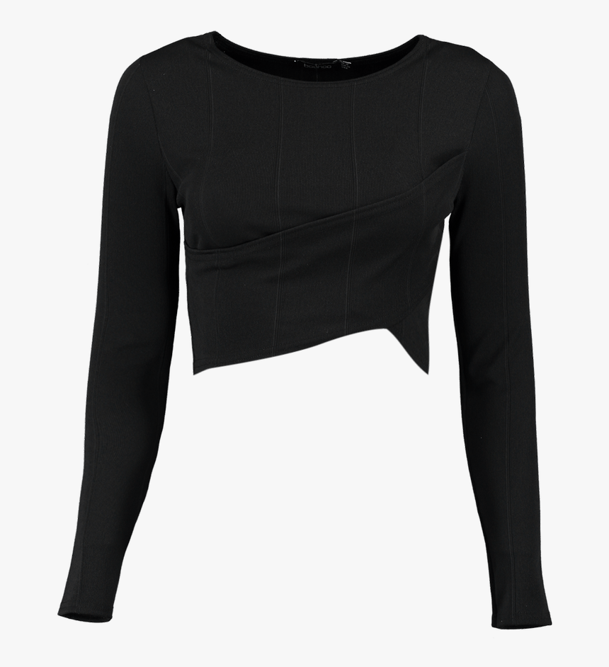 Black Long Sleeve Cropped Top, HD Png Download
