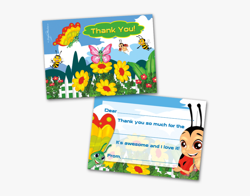 10 Kids Thank You Cards Bugs Themed And 10 Envelopes - Cartoon, HD Png Download