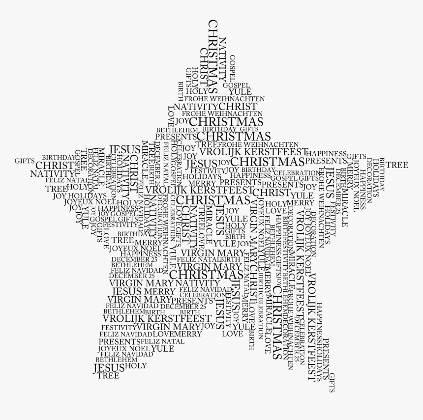 Word Clipart Happiness - Christmas Star Word Cloud, HD Png Download