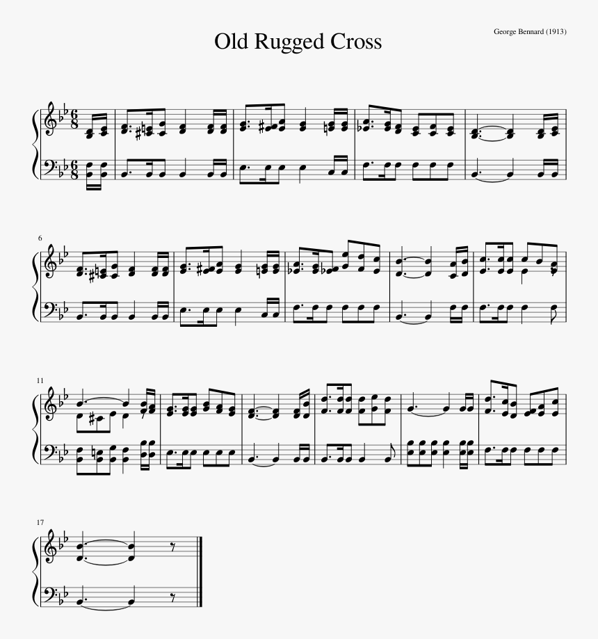 Old Rugged Cross Sheet Music Composed By George Bennard - 安靜 了 鋼琴 譜, HD Png Download