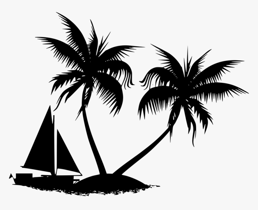 Island, Yacht, Sea, Silhouette, Ship, Tropical, Palm - Silhouette, HD Png Download