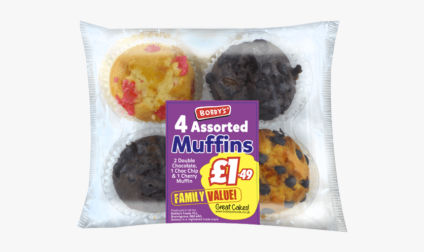 4 Assorted Muffins - Chocolate Chip Cookie, HD Png Download