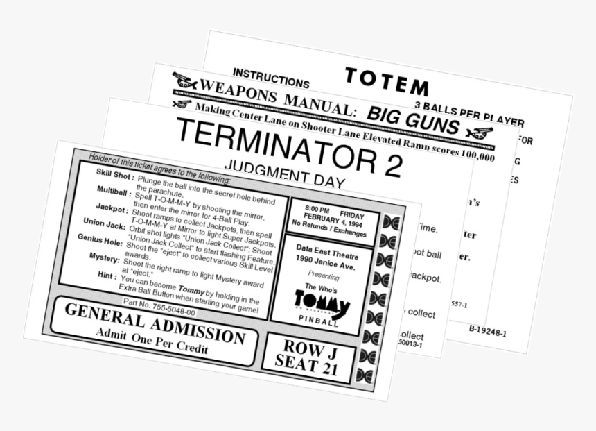 Pinball Instruction Cards Png - Instruction Card Flipper, Transparent Png