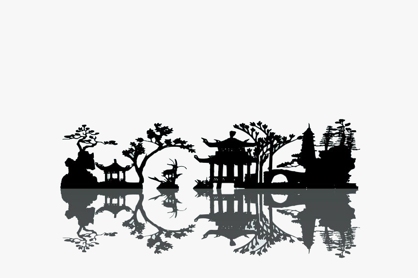 China Silhouette Landscape Painting - Chinese Silhouette Vector, HD Png Download