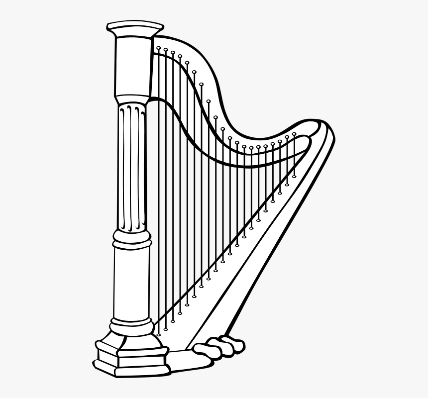 Arpa, Música, Musicales, Instrumento, Clásica, Sonido - Harp Clipart Black And White, HD Png Download