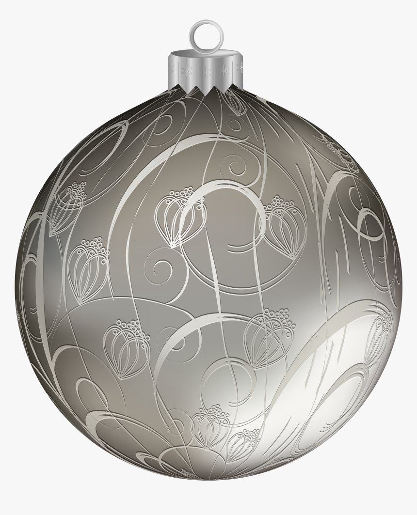 Silver Christmas Ball With Ornaments Png Clipart Image - Silver Christmas Balls Png, Transparent Png