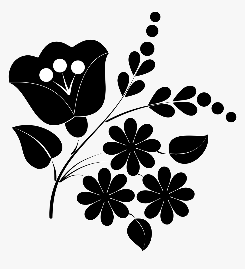 Flower Ornament Folk Art Clip Arts - Folk Flower Black And White, HD Png Download