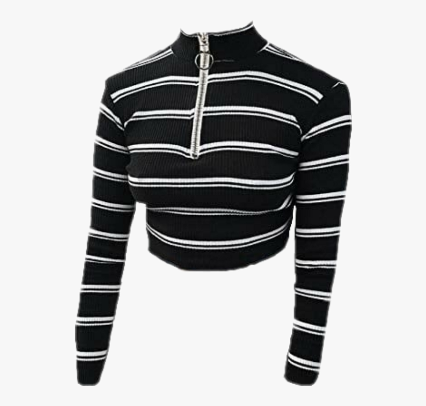 Transparent Black Sweater Png - Striped Long Sleeve Turtleneck Crop Top, Png Download