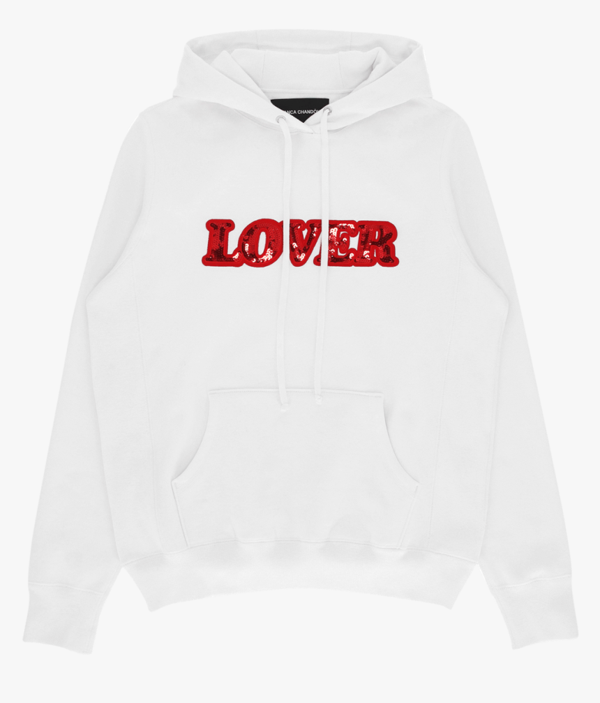 Lover Pullover Hooded Sweatshirt, White/red Sequin, - Hoodie, HD Png Download