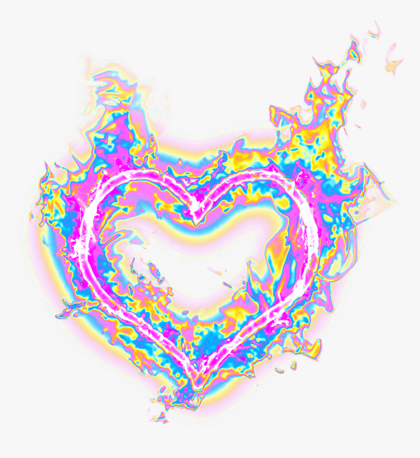 #heart #fire #flames #holographic #holo - Transparent Heart In Flames, HD Png Download