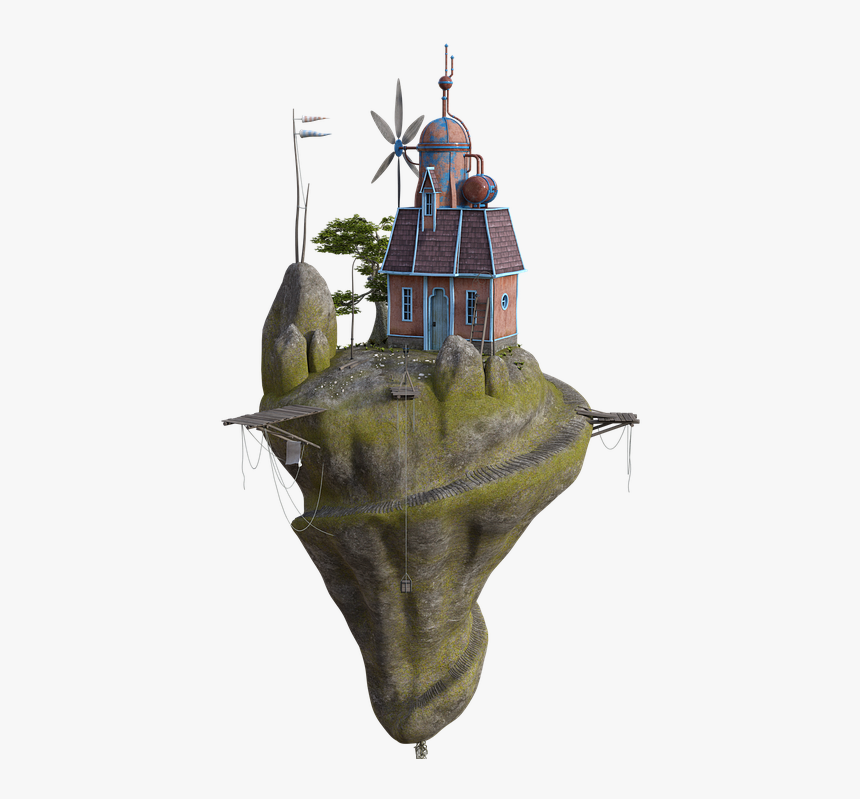 Fantasy, Island, House, Bridges, Ropes, Grass, Rocks - Conch, HD Png Download