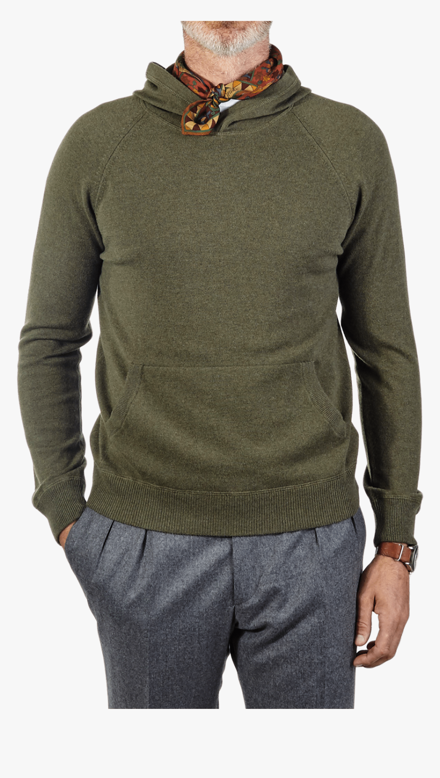Gran Sasso Green Wool Blend Hooded Sweater Front - Sweater, HD Png Download