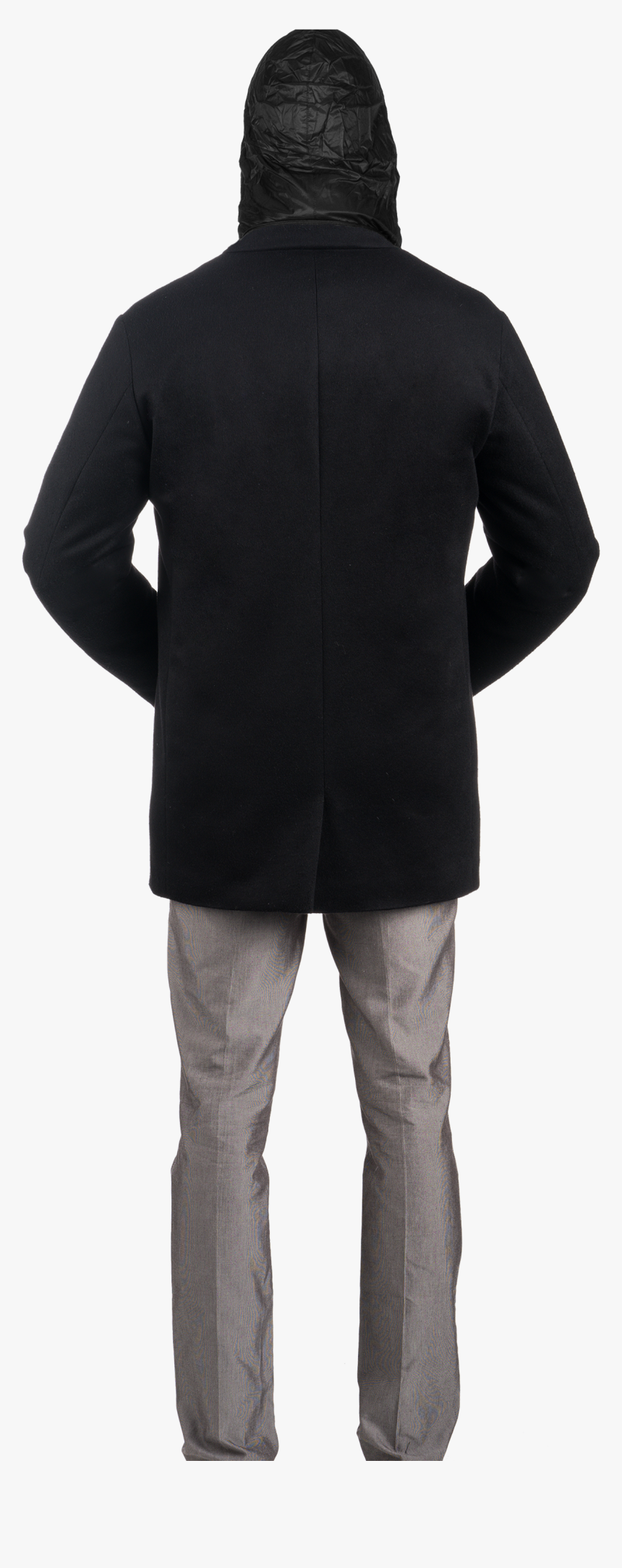 Black Pure Cashmere Hooded Carcoat - Hoodie, HD Png Download