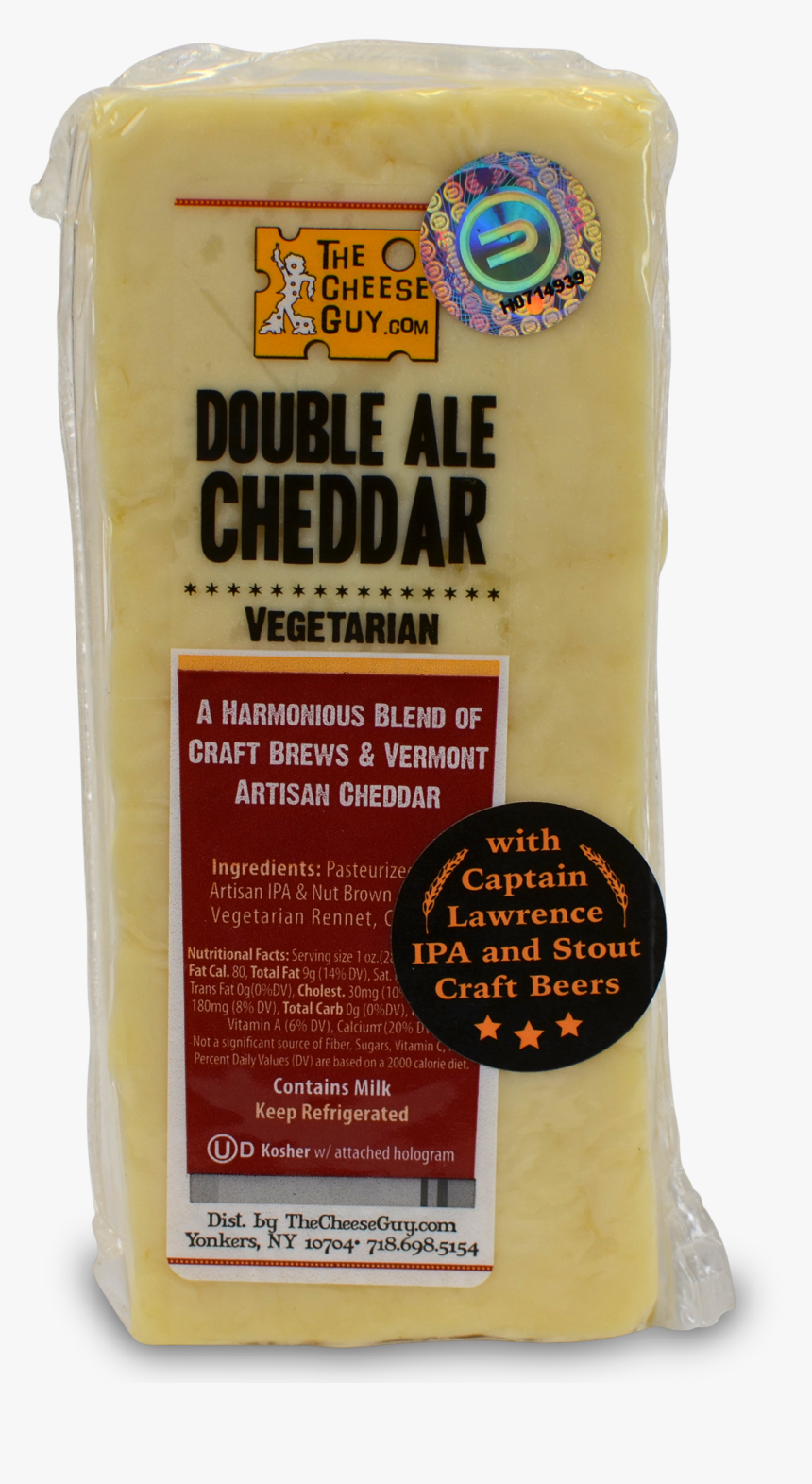 The Cheese Guy Vermont Double Ale Cheddar Cheese Wedge - Grated Parmesan, HD Png Download