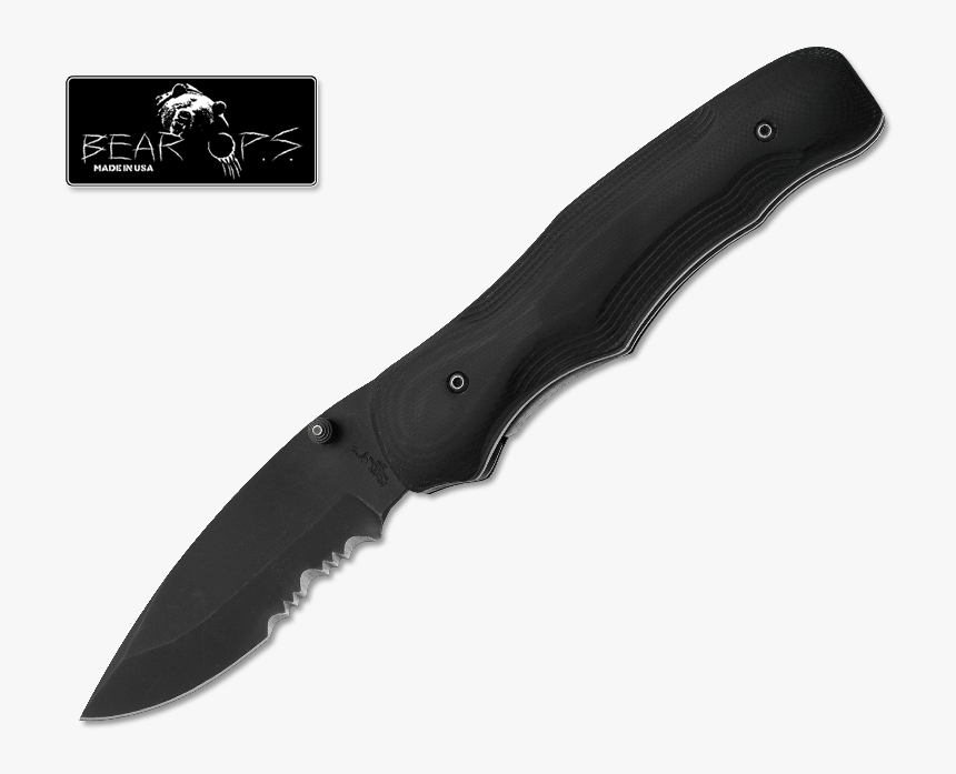 Black G10 Handle Black Drop Point Blade Folder - Hunting Knife, HD Png Download