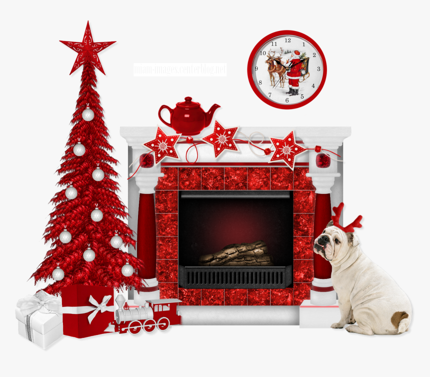 Cheminée De Noël Png, Sapin, Chien - Christmas Tree, Transparent Png