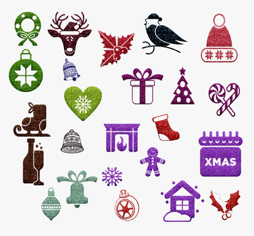 Christmas Glitter Icons, Christmas, Fireplace, Reindeer, HD Png Download
