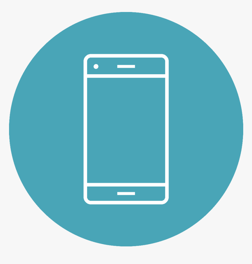 Circle Icon With A Blue Background Showing Line Art - Smartphone, HD Png Download