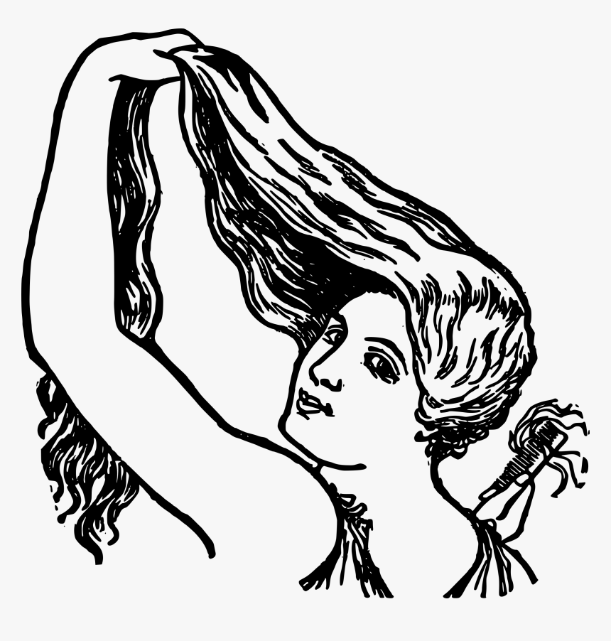 Comb Clipart Hair Comb - Long Hair Black And White Clipart, HD Png Download