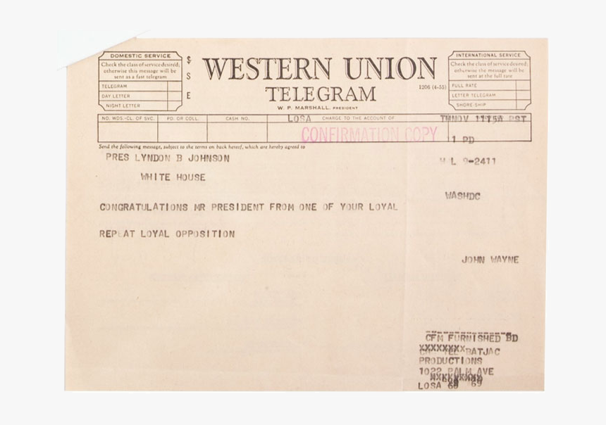 From The John Wayne Archive, A Congratulatory Telegram, HD Png Download