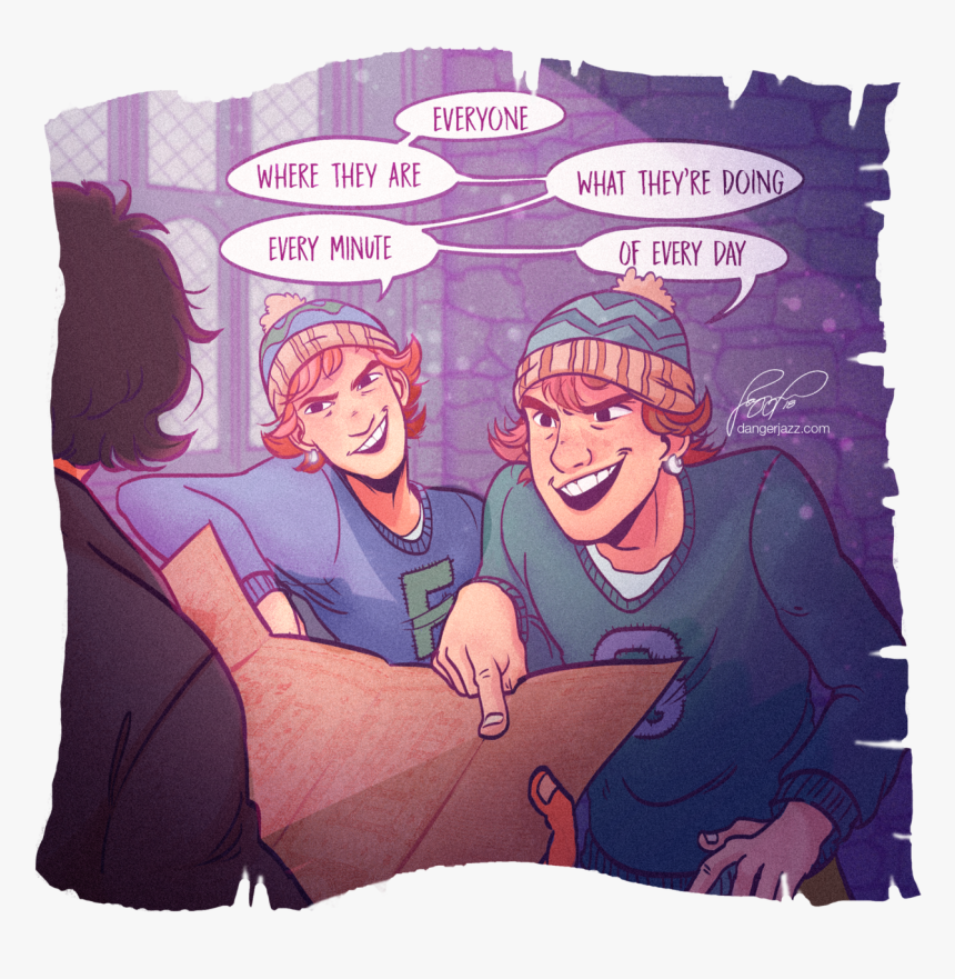 Fred, George And The Marauders Map 3/6 By Danger-jazz - Harry Potter Scenes Fanart, HD Png Download