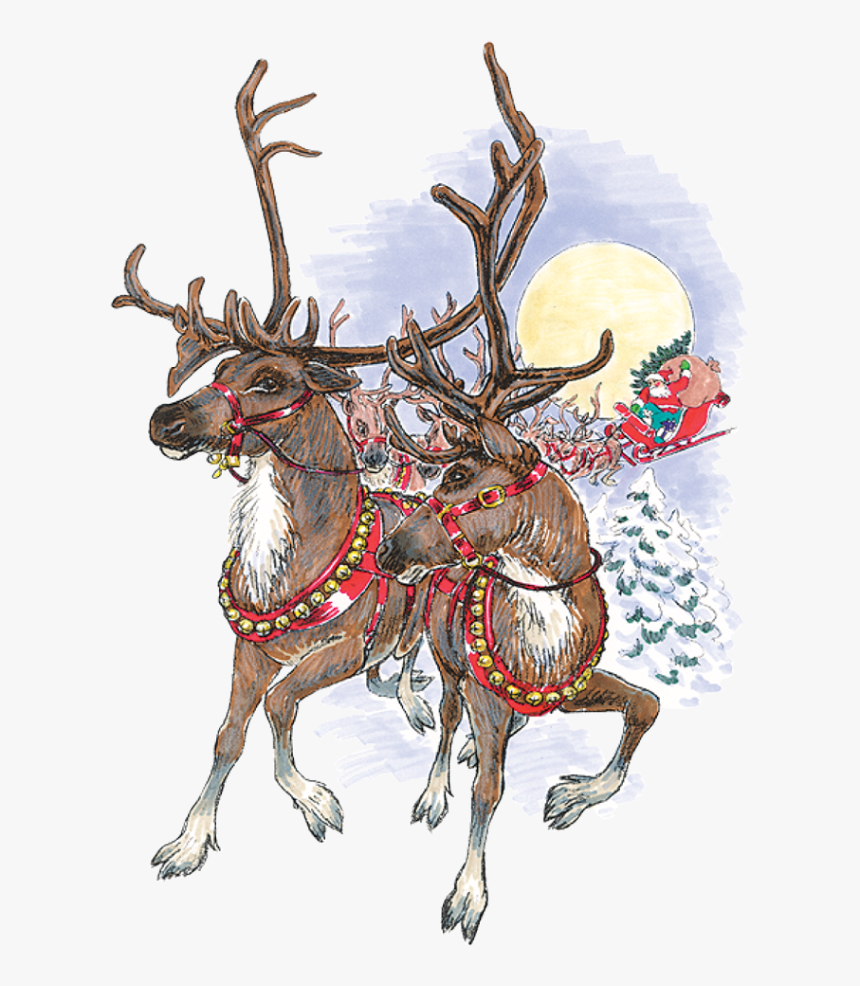 Clipart Reindeer Realistic - Vintage Santa And Reindeers, HD Png