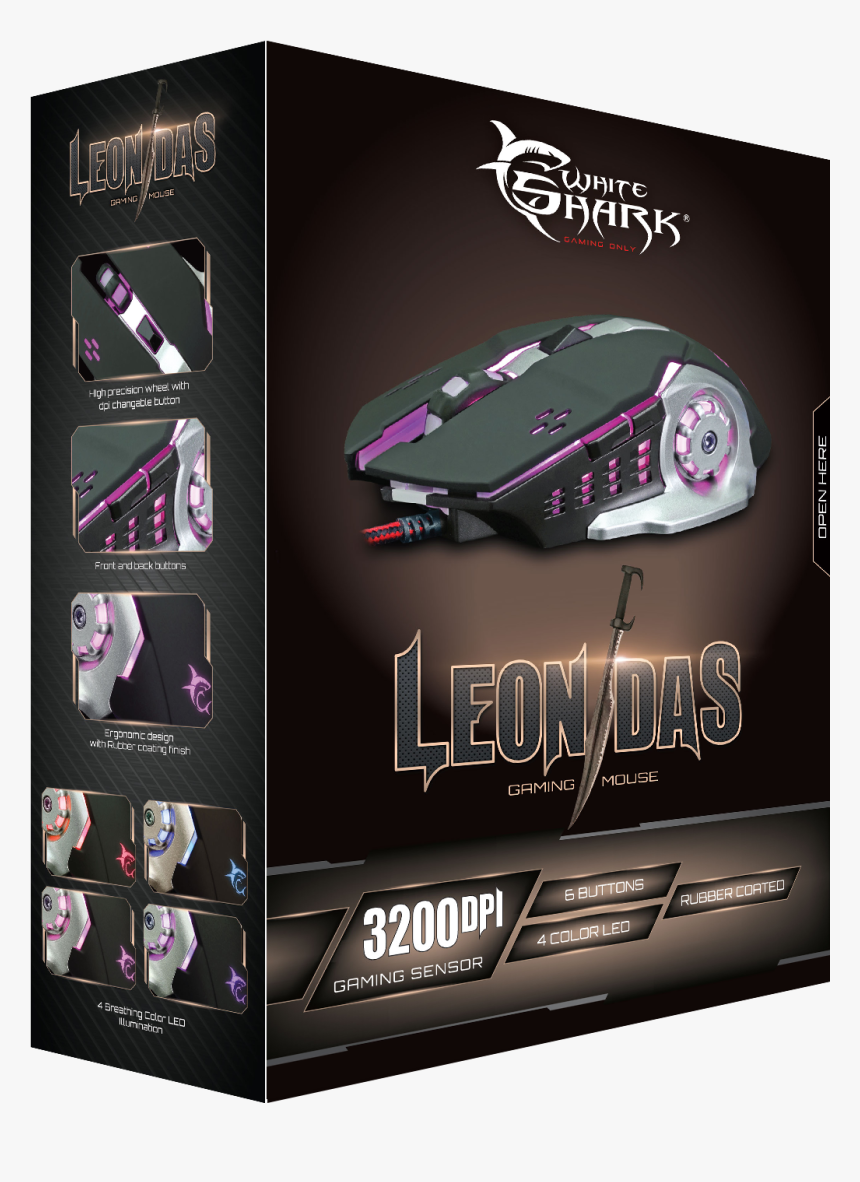 White Shark Mouse Gm 1801 Leonidas Black / 3200 Dpi - White Shark Gaming Mouse Box, HD Png Download