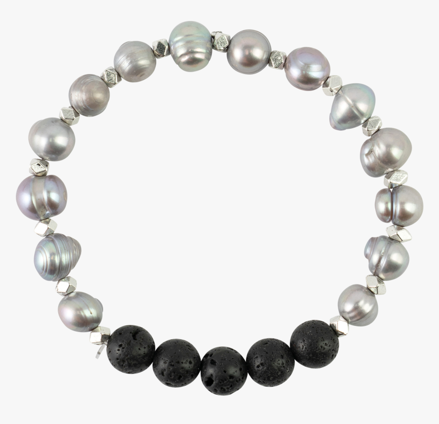 *silver Tinted Pearls 6 Black Lava Beads - Lapis Lazuli Power Beaded Bracelet, HD Png Download