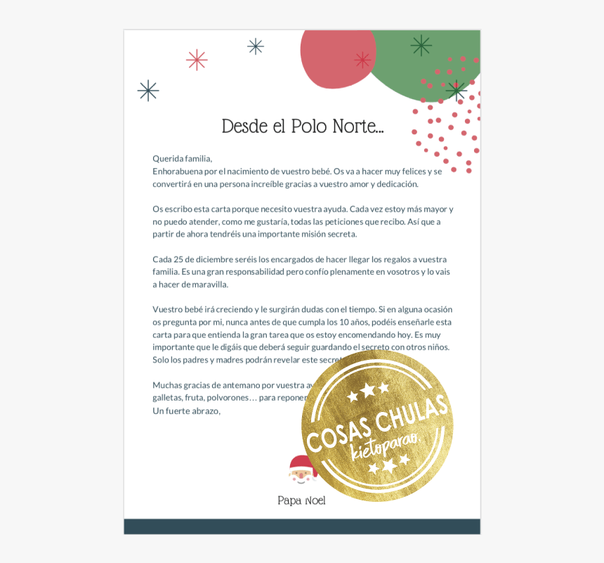 Carta De Papa Noel A Padres Y Madres - Carta Sobre Papá Noel, HD Png Download