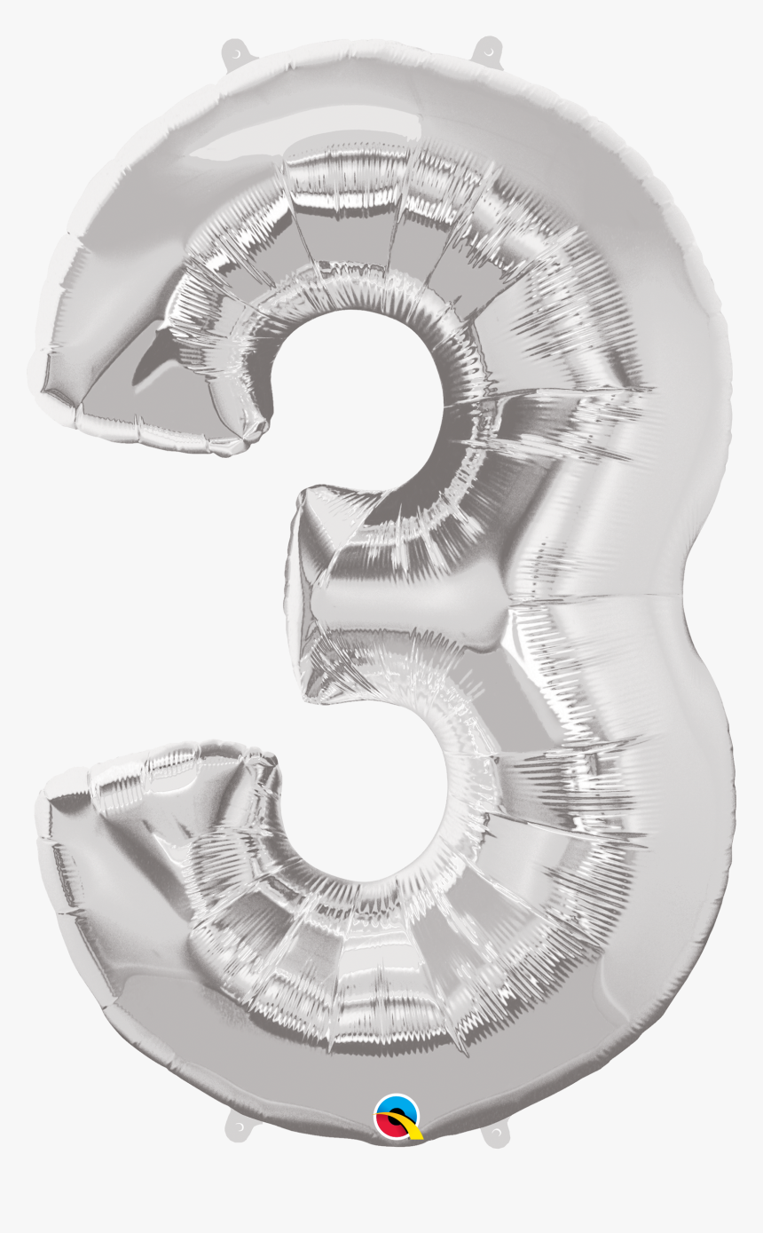 Foil Balloon Number 3 Silver & Weight - Gold 3 Balloon Png, Transparent Png