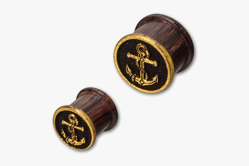 Tamarind Wood Laser Cut Plug With Gold Anchor - Wood, HD Png Download