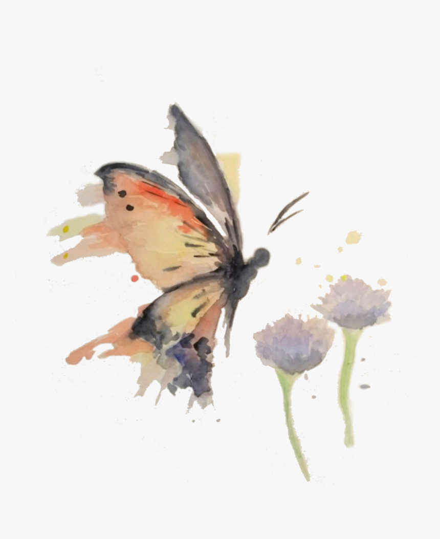 Transparent Watercolor Butterfly Png - Watercolor Butterfly On A Flowers, Png Download